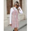 imagechouyatou Womens Elegant A Line Tweed Wool Overall Dress Sleeveless Plaid Mini Short Overall Tank DressRed