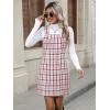 imagechouyatou Womens Elegant A Line Tweed Wool Overall Dress Sleeveless Plaid Mini Short Overall Tank DressRed