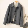 imagechouyatou Womens Elegant Lapel Houndstooth Plaid Wool Coat Casual Single Breasted Wool Blend Pea Coat with PocketsBlack