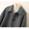 imagechouyatou Womens Elegant Lapel Houndstooth Plaid Wool Coat Casual Single Breasted Wool Blend Pea Coat with PocketsBlack