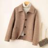 imagechouyatou Womens Elegant Lapel Houndstooth Plaid Wool Coat Casual Single Breasted Wool Blend Pea Coat with PocketsBrown