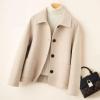 imagechouyatou Womens Elegant Lapel Houndstooth Plaid Wool Coat Casual Single Breasted Wool Blend Pea Coat with PocketsKhaki