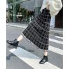 imagechouyatou Womens Elegant Plaid Tassels Fringe Tweed Skirt Knit Elastic High Waist A Line Midi SkirtBlack