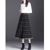 imagechouyatou Womens Elegant Plaid Tassels Fringe Tweed Skirt Knit Elastic High Waist A Line Midi SkirtBlack
