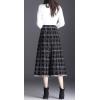 imagechouyatou Womens Elegant Plaid Tassels Fringe Tweed Skirt Knit Elastic High Waist A Line Midi SkirtBlack