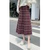 imagechouyatou Womens Elegant Plaid Tassels Fringe Tweed Skirt Knit Elastic High Waist A Line Midi SkirtRed