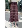 imagechouyatou Womens Elegant Plaid Tassels Fringe Tweed Skirt Knit Elastic High Waist A Line Midi SkirtRed