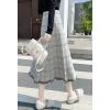 imagechouyatou Womens Elegant Plaid Tassels Fringe Tweed Skirt Knit Elastic High Waist A Line Midi SkirtWhite