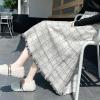 imagechouyatou Womens Elegant Plaid Tassels Fringe Tweed Skirt Knit Elastic High Waist A Line Midi SkirtWhite
