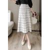 imagechouyatou Womens Elegant Plaid Tassels Fringe Tweed Skirt Knit Elastic High Waist A Line Midi SkirtWhite