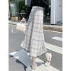 imagechouyatou Womens Elegant Plaid Tassels Fringe Tweed Skirt Knit Elastic High Waist A Line Midi SkirtWhite