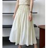 imagechouyatou Womens Elegant Pleated A Line Skirt High Elastic Waist Swing Bohemian Midi Long SkirtApricot
