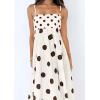 imagechouyatou Womens Elegant Polka Dot Maxi Dress Back Smocked Spaghetti Strap Ruffle Swing Long Dress with PocketsApricot
