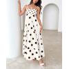 imagechouyatou Womens Elegant Polka Dot Maxi Dress Back Smocked Spaghetti Strap Ruffle Swing Long Dress with PocketsApricot
