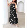 imagechouyatou Womens Elegant Polka Dot Maxi Dress Back Smocked Spaghetti Strap Ruffle Swing Long Dress with PocketsBlack