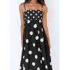 imagechouyatou Womens Elegant Polka Dot Maxi Dress Back Smocked Spaghetti Strap Ruffle Swing Long Dress with PocketsBlack