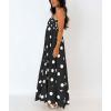 imagechouyatou Womens Elegant Polka Dot Maxi Dress Back Smocked Spaghetti Strap Ruffle Swing Long Dress with PocketsBlack