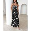 imagechouyatou Womens Elegant Polka Dot Maxi Dress Back Smocked Spaghetti Strap Ruffle Swing Long Dress with PocketsBlack