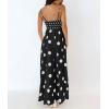 imagechouyatou Womens Elegant Polka Dot Maxi Dress Back Smocked Spaghetti Strap Ruffle Swing Long Dress with PocketsBlack