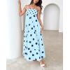 imagechouyatou Womens Elegant Polka Dot Maxi Dress Back Smocked Spaghetti Strap Ruffle Swing Long Dress with PocketsBlue