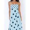 imagechouyatou Womens Elegant Polka Dot Maxi Dress Back Smocked Spaghetti Strap Ruffle Swing Long Dress with PocketsBlue