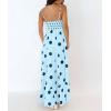 imagechouyatou Womens Elegant Polka Dot Maxi Dress Back Smocked Spaghetti Strap Ruffle Swing Long Dress with PocketsBlue