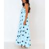 imagechouyatou Womens Elegant Polka Dot Maxi Dress Back Smocked Spaghetti Strap Ruffle Swing Long Dress with PocketsBlue