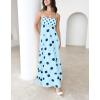 imagechouyatou Womens Elegant Polka Dot Maxi Dress Back Smocked Spaghetti Strap Ruffle Swing Long Dress with PocketsBlue