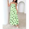 imagechouyatou Womens Elegant Polka Dot Maxi Dress Back Smocked Spaghetti Strap Ruffle Swing Long Dress with PocketsGreen