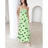 imagechouyatou Womens Elegant Polka Dot Maxi Dress Back Smocked Spaghetti Strap Ruffle Swing Long Dress with PocketsGreen