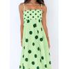 imagechouyatou Womens Elegant Polka Dot Maxi Dress Back Smocked Spaghetti Strap Ruffle Swing Long Dress with PocketsGreen