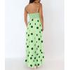 imagechouyatou Womens Elegant Polka Dot Maxi Dress Back Smocked Spaghetti Strap Ruffle Swing Long Dress with PocketsGreen