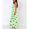 imagechouyatou Womens Elegant Polka Dot Maxi Dress Back Smocked Spaghetti Strap Ruffle Swing Long Dress with PocketsGreen