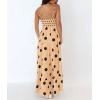 imagechouyatou Womens Elegant Polka Dot Maxi Dress Back Smocked Spaghetti Strap Ruffle Swing Long Dress with PocketsKhaki