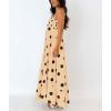imagechouyatou Womens Elegant Polka Dot Maxi Dress Back Smocked Spaghetti Strap Ruffle Swing Long Dress with PocketsKhaki