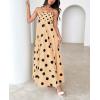 imagechouyatou Womens Elegant Polka Dot Maxi Dress Back Smocked Spaghetti Strap Ruffle Swing Long Dress with PocketsKhaki
