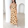 imagechouyatou Womens Elegant Polka Dot Maxi Dress Back Smocked Spaghetti Strap Ruffle Swing Long Dress with PocketsKhaki