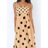 imagechouyatou Womens Elegant Polka Dot Maxi Dress Back Smocked Spaghetti Strap Ruffle Swing Long Dress with PocketsKhaki