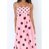 imagechouyatou Womens Elegant Polka Dot Maxi Dress Back Smocked Spaghetti Strap Ruffle Swing Long Dress with PocketsPink