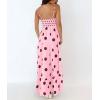 imagechouyatou Womens Elegant Polka Dot Maxi Dress Back Smocked Spaghetti Strap Ruffle Swing Long Dress with PocketsPink