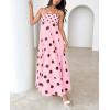 imagechouyatou Womens Elegant Polka Dot Maxi Dress Back Smocked Spaghetti Strap Ruffle Swing Long Dress with PocketsPink