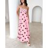 imagechouyatou Womens Elegant Polka Dot Maxi Dress Back Smocked Spaghetti Strap Ruffle Swing Long Dress with PocketsPink