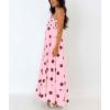 imagechouyatou Womens Elegant Polka Dot Maxi Dress Back Smocked Spaghetti Strap Ruffle Swing Long Dress with PocketsPink