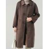 imagechouyatou Womens Elegant Single Breasted Horn Button Wool Coat Long Sleeve Pocketed Midi Long Winter Trench CoatDark Brown