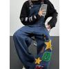 imagechouyatou Womens Embroidery Denim Bib Overall Baggy Casual Adjustable Strap Jeans Pant JumpsuitsBlue