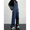 imagechouyatou Womens Embroidery Denim Bib Overall Baggy Casual Adjustable Strap Jeans Pant JumpsuitsBlue