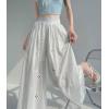 imagechouyatou Womens Eyelet Embroidery Wide Leg Pants Elastic Waist Capri Palazzo Pants Baggy Culottes with PocketsWhite