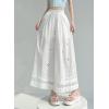 imagechouyatou Womens Eyelet Embroidery Wide Leg Pants Elastic Waist Capri Palazzo Pants Baggy Culottes with PocketsWhite