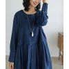 imagechouyatou Womens Fall Babydoll Corduroy Dress Long Sleeve Pleated Pullover Midi Dresses with PocketsBlue