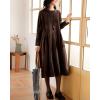 imagechouyatou Womens Fall Babydoll Corduroy Dress Long Sleeve Pleated Pullover Midi Dresses with PocketsBrown